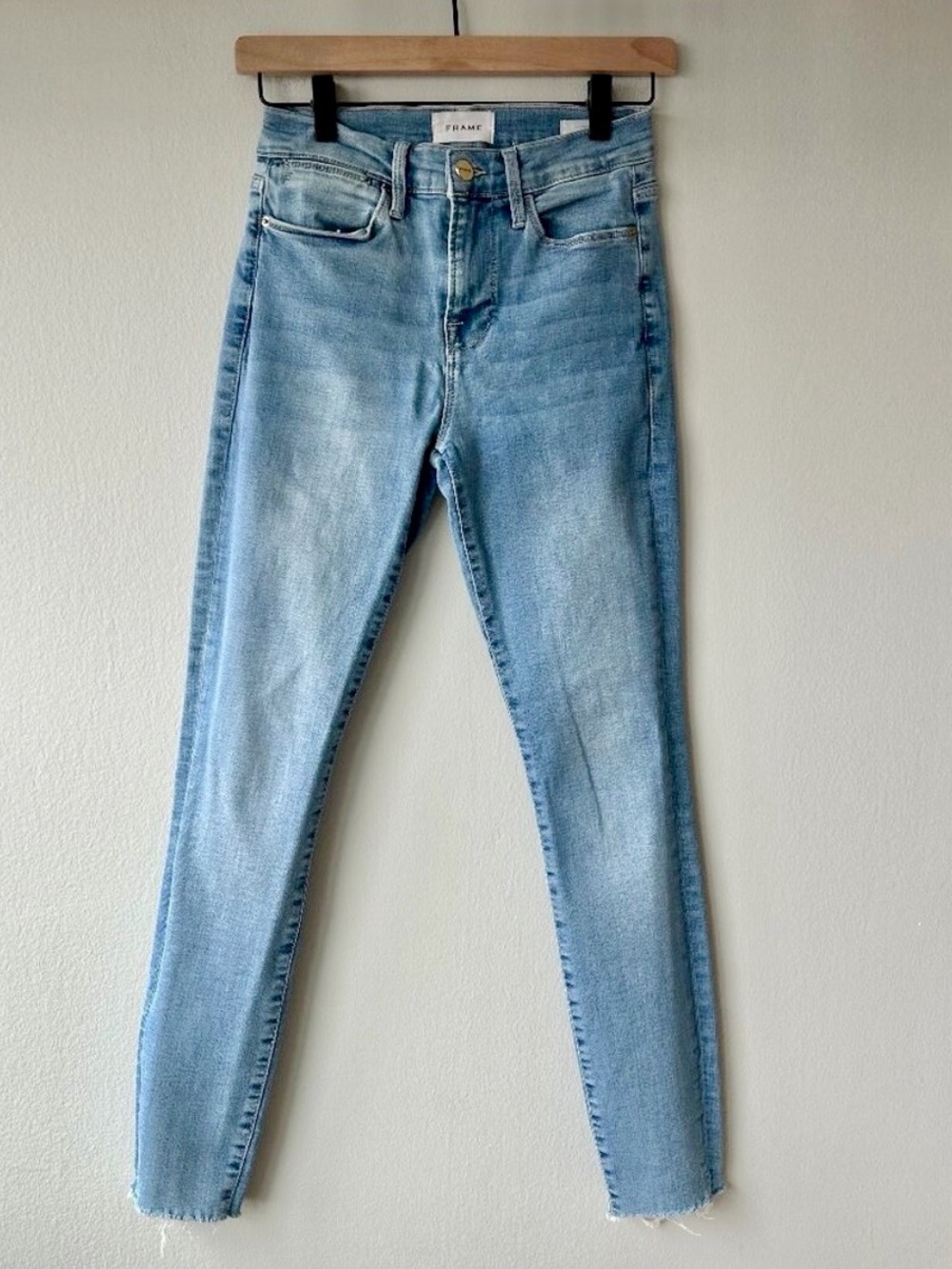 FRAME Le High Skinny Jeans Women 26 High Rise Light Wash Raw Hem - Picture 2 of 9